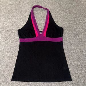 VTG Y2K Old Navy Halter Tank Top Women's Medium Black Purple Sleeveless Casual